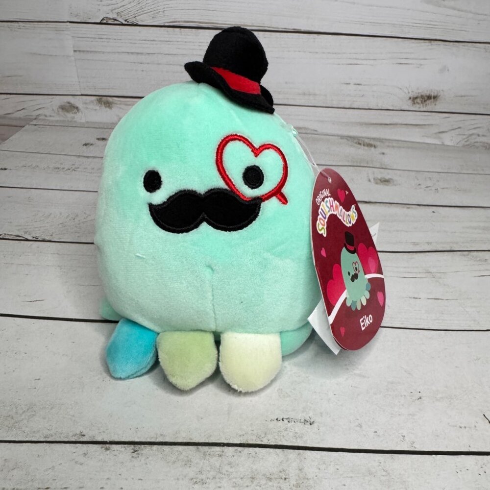 Squishmallows Eiko Octopus‎ 5" Plush Top Hat Monocle Valentines NWT